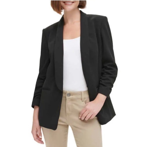 Dkny Jackets & Blazers - NEW DKNY Ladies’ Blue 3/4 Shirred Sleeve Shawl Collar Midweight Blazer